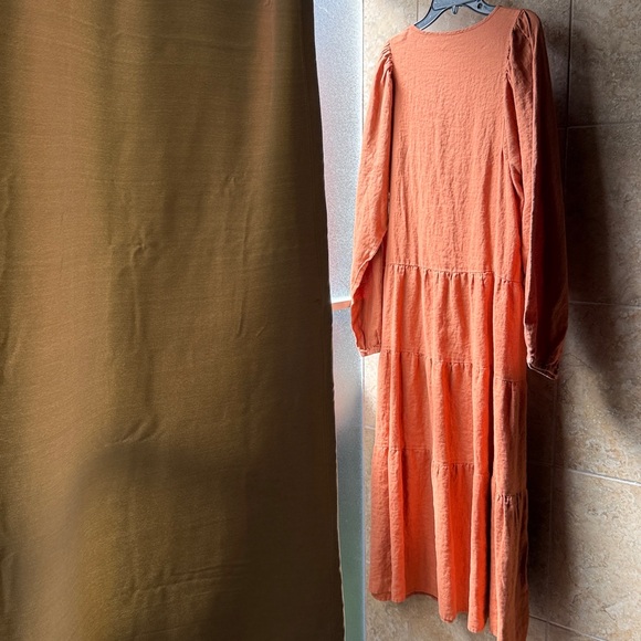 Little Lies Alicia Midi Dress 100% Linen Pockets L Tiered Skirt Anthropologie - Picture 7 of 16